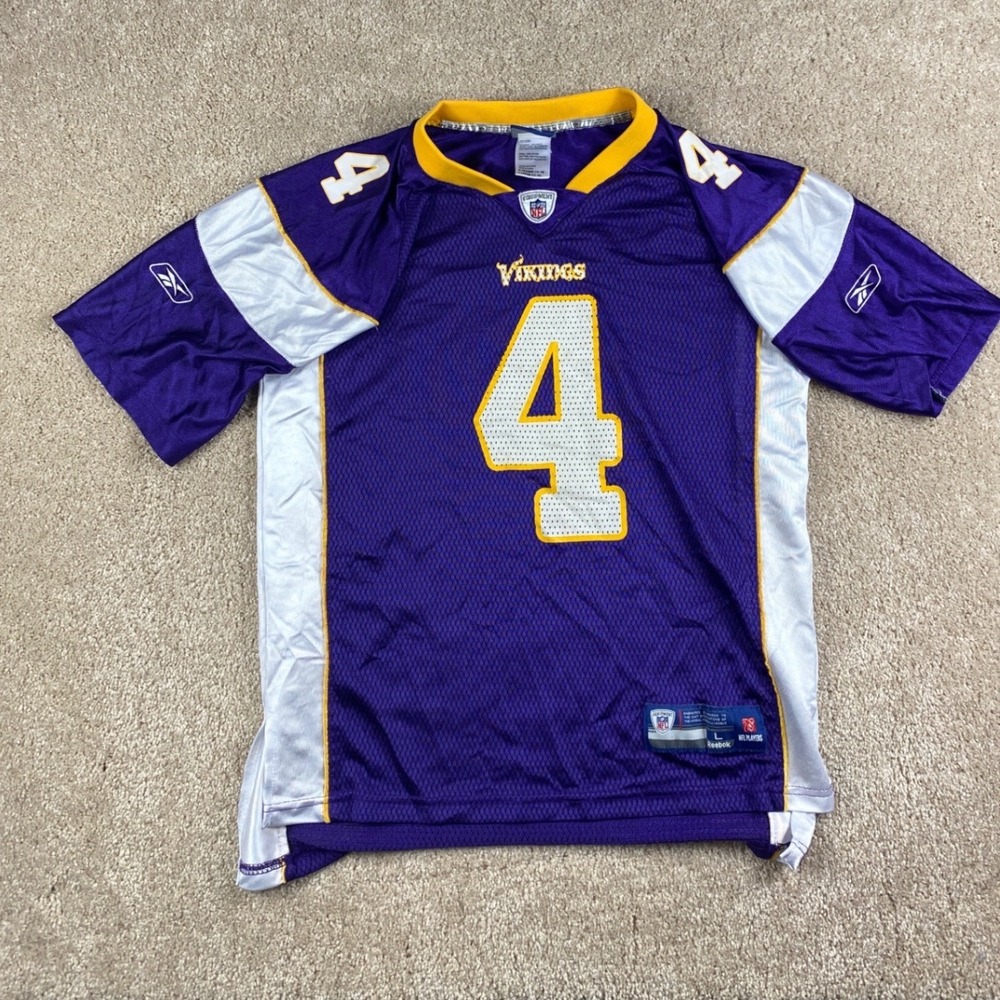 Kids Reebok Brett‎ Favre Minnesota Vikings NFL Jersey Purple Size L 14-16